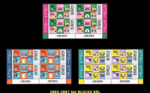 BUND 2025 Michel-# 3885-3887 postfrisch SATZ(3)  BLOCKS ECKRÄNDER unten rechts/links