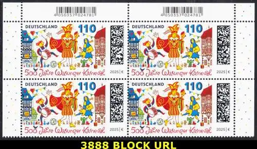 BUND 2025 Michel-# 3888 postfrisch BLOCK ECKRÄNDER oben rechts/links