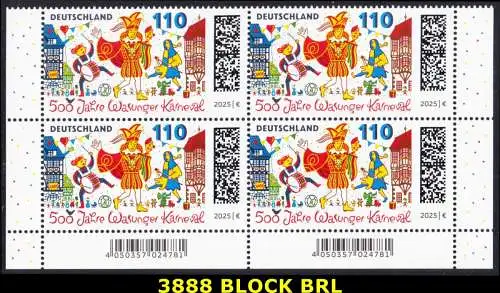 BUND 2025 Michel-# 3888 postfrisch BLOCK ECKRÄNDER unten rechts/links