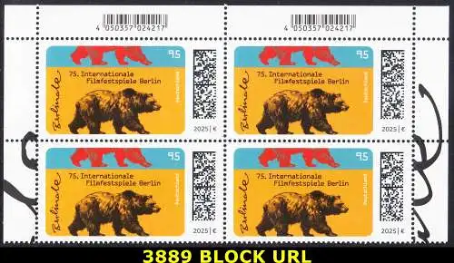 BUND 2025 Michel-# 3889 postfrisch BLOCK ECKRÄNDER oben rechts/links