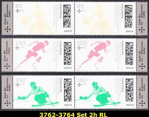 BUND 2023 Michel-# 3762-3764 postfrisch SATZ(3) horiz.PAARE RÄNDER rechts/links