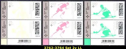 BUND 2023 Michel-# 3762-3764 postfrisch SATZ(3) vert .PAARE ECKRÄNDER unten links