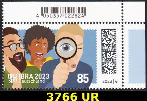BUND 2023 Michel-# 3766 postfrisch EINZELMARKE ECKRAND oben rechts