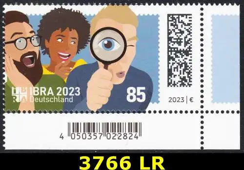 BUND 2023 Michel-# 3766 postfrisch EINZELMARKE ECKRAND unten rechts