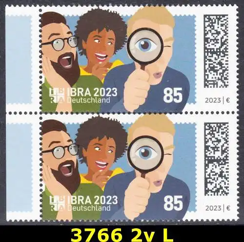 BUND 2023 Michel-# 3766 postfrisch vert.PAAR RÄNDER links