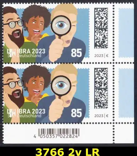 BUND 2023 Michel-# 3766 postfrisch vert.PAAR ECKRAND unten rechts