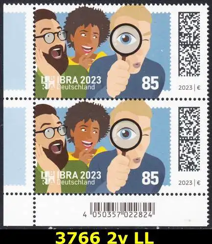 BUND 2023 Michel-# 3766 postfrisch vert.PAAR ECKRAND unten links