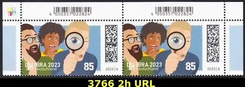BUND 2023 Michel-# 3766 postfrisch horiz.PAAR ECKRÄNDER oben rechts/links