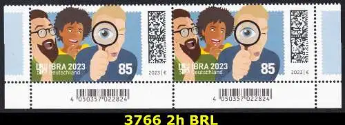 BUND 2023 Michel-# 3766 postfrisch horiz.PAAR ECKRÄNDER unten rechts/links