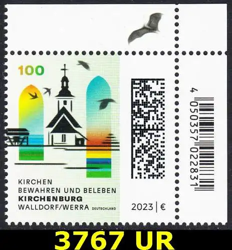 BUND 2023 Michel-# 3767 postfrisch EINZELMARKE ECKRAND oben rechts