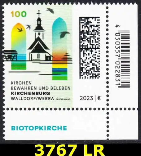 BUND 2023 Michel-# 3767 postfrisch EINZELMARKE ECKRAND unten rechts