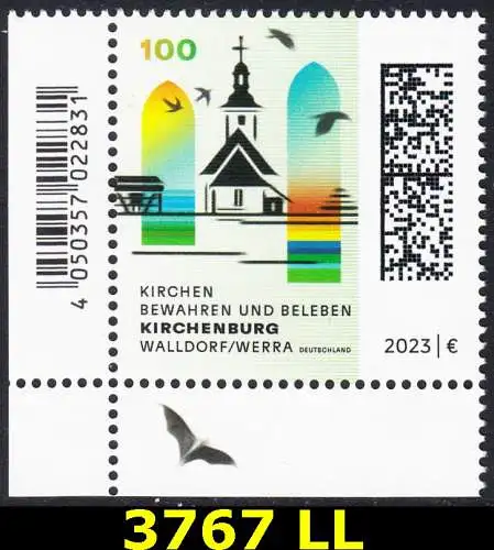 BUND 2023 Michel-# 3767 postfrisch EINZELMARKE ECKRAND unten links