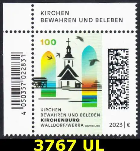 BUND 2023 Michel-# 3767 postfrisch EINZELMARKE ECKRAND oben links