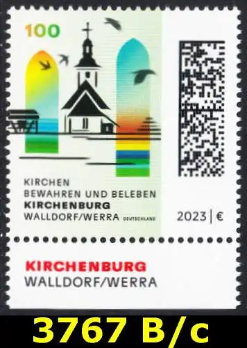 BUND 2023 Michel-# 3767 postfrisch EINZELMARKE RAND unten (c)