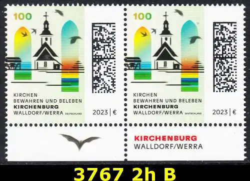 BUND 2023 Michel-# 3767 postfrisch horiz.PAAR RÄNDER unten