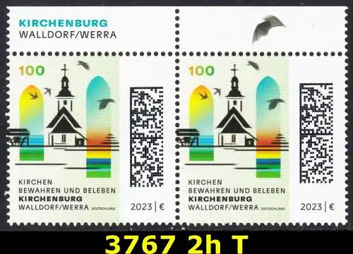 BUND 2023 Michel-# 3767 postfrisch horiz.PAAR RÄNDER oben
