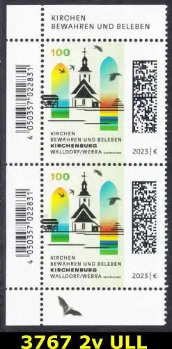 BUND 2023 Michel-# 3767 postfrisch vert.PAAR ECKRÄNDER links oben/unten