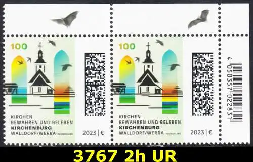 BUND 2023 Michel-# 3767 postfrisch horiz.PAAR ECKRAND oben rechts