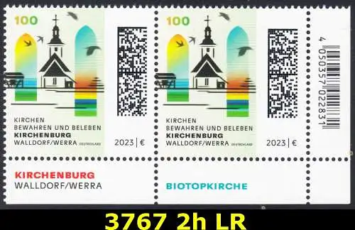 BUND 2023 Michel-# 3767 postfrisch horiz.PAAR ECKRAND unten rechts