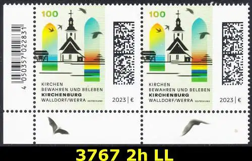 BUND 2023 Michel-# 3767 postfrisch horiz.PAAR ECKRAND unten links