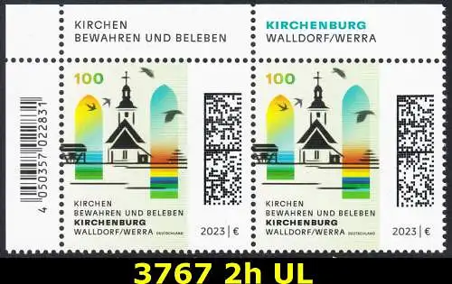 BUND 2023 Michel-# 3767 postfrisch horiz.PAAR ECKRAND unten links