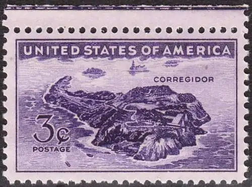 USA Michel 0528 / Scott 0925 postfrisch EINZELMARKE RAND oben - Verteidigung der philippinischen Insel Corregidor