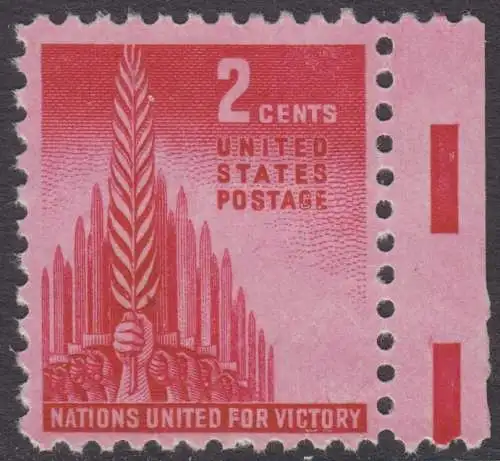 USA Michel 0510 / Scott 0907 postfrisch EINZELMARKE RAND rechts - Kampf der Alliierten: Siegeszeichen