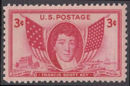 USA Michel 0575 / Scott 0962 postfrisch EINZELMARKE (a2) - Francis Scott Key, Dichter, Verfasser der Nationalhymne; Flaggen von 1814 und 1948