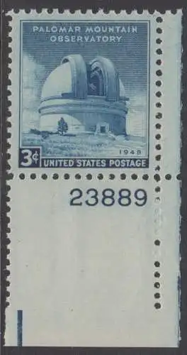 USA Michel 0579 / Scott 0966 postfrisch EINZELMARKE ECKRAND unten rechts m/Platten-# 23889 - Errichtung des Mt.-Palomar-Observatoriums, Kalifornien