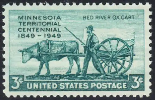 USA Michel 0594 / Scott 0981 postfrisch EINZELMARKE (a2) - 100 Jahre Minnesota-Territorium; Pionier mit Ochsenkarren aus dem Red-River-Gebiet
