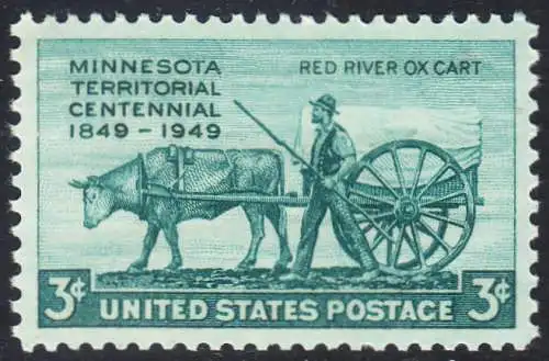 USA Michel 0594 / Scott 0981 postfrisch EINZELMARKE (a3) - 100 Jahre Minnesota-Territorium; Pionier mit Ochsenkarren aus dem Red-River-Gebiet