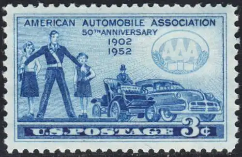USA Michel 0625 / Scott 1007 postfrisch EINZELMARKE (a2) - 50 Jahre Automobilclub von Amerika (AAA); Schülerlotse mit Schulkindern, Autos von 1902 und 1952