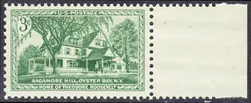 USA Michel 0643 / Scott 1023 postfrisch EINZELMARKE RAND rechts (a2) - Sagamore Hill, Wohnsitz von Theodore Roosevelt in Oyster Bay, NY