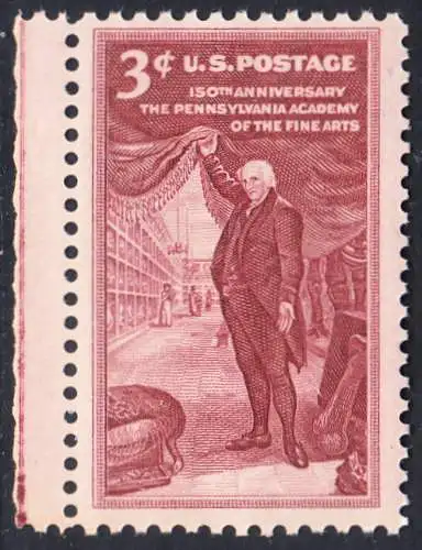 USA Michel 0684 / Scott 1064 postfrisch EINZELMARKE RAND links - 150 Jahre Kunstakademie in Philadelphia; Charles Willson Peale, Maler