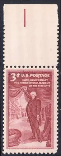 USA Michel 684 / Scott 1064 postfrisch EINZELMARKE RAND oben - 150 Jahre Kunstakademie in Philadelphia; Charles Willson Peale, Maler