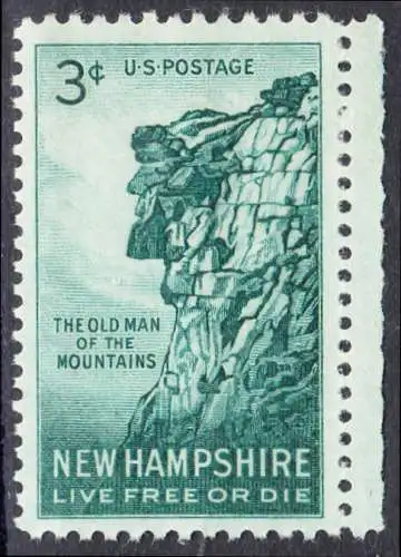 USA Michel 0689 / Scott 1068 postfrisch EINZELMARKE RAND rechts - 150. Jahrestag der Entdeckung der Felsformation „Old Man of the Mountain“ in New Hampshire