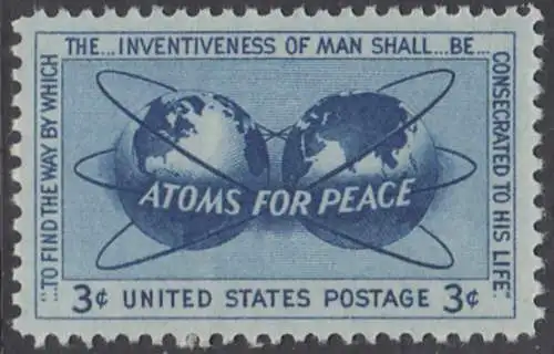USA Michel 0691 / Scott 1070 postfrisch EINZELMARKE (a2) - Atomkraft für den Frieden: Atomsymbol mit Erdhalbkugeln