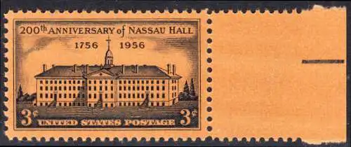 USA Michel 0705 / Scott 1083 postfrisch EINZELMARKE RAND rechts (a2) - 200 Jahre Nassau Hall, Princeton-Universität, Princeton, NJ 
