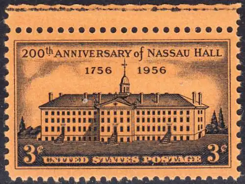 USA Michel 0705 / Scott 1083 postfrisch EINZELMARKE RAND oben - 200 Jahre Nassau Hall, Princeton-Universität, Princeton, NJ 