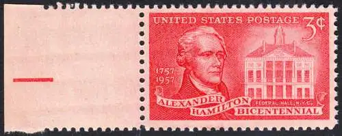 USA Michel 0708 / Scott 1086 postfrisch EINZELMARKE RAND links (a2) - 200. Geburtstag von Alexander Hamilton, Politiker; Federal Hall, New York