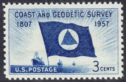 USA Michel 0710 / Scott 1088 postfrisch EINZELMARKE (a3) - 150 Jahre Küsten- und Landvermessung; Flagge und Schiffe des Küstenvermessungsdienstes 