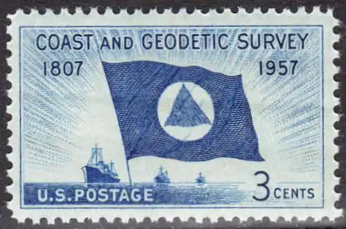 USA Michel 0710 / Scott 1088 postfrisch EINZELMARKE (a4) - 150 Jahre Küsten- und Landvermessung; Flagge und Schiffe des Küstenvermessungsdienstes 
