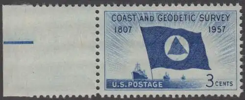 USA Michel 0710 / Scott 1088 postfrisch EINZELMARKE Rand links - 150 Jahre Küsten- und Landvermessung; Flagge und Schiffe des Küstenvermessungsdienstes 