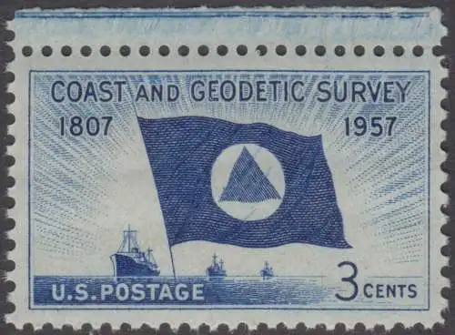 USA Michel 0710 / Scott 1088 postfrisch EINZELMARKE Rand oben - 150 Jahre Küsten- und Landvermessung; Flagge und Schiffe des Küstenvermessungsdienstes 