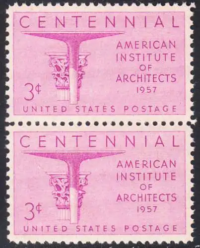 USA Michel 0711 / Scott 1089 postfrisch vert.PAAR (a1) - 100 Jahre Amerikanisches Institut der Architekten: Korinthisches und modernes Kapitell