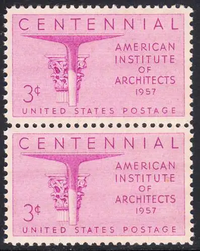 USA Michel 0711 / Scott 1089 postfrisch vert.PAAR (a2) - 100 Jahre Amerikanisches Institut der Architekten: Korinthisches und modernes Kapitell