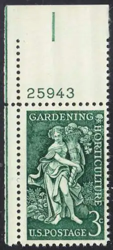 USA Michel 0723 / Scott 1100 postfrisch EINZELMARKE ECKRAND unten rechts m/Platten-# 25944 - Gartenbauvereine, 100. Geburtstag des Botanikers Liberty Hyde Bailey