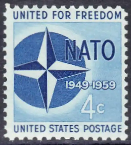 USA Michel 0750 / Scott 1127 postfrisch EINZELMARKE (a2) - 10 Jahre Nordatlantikpakt (NATO), NATO-Emblem
