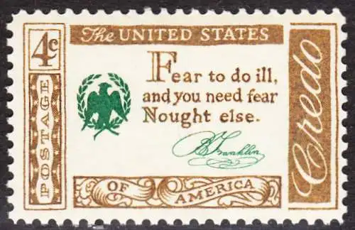 USA Michel 0767 / Scott 1140 postfrisch EINZELMARKE (a4) - Amerikanisches Credo mit Aussprüchen berühmter Amerikaner (Benjamin Franklin)