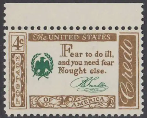 USA Michel 0767 / Scott 1140 postfrisch EINZELMARKE RAND unten- Amerikanisches Credo mit Aussprüchen berühmter Amerikaner (Benjamin Franklin)